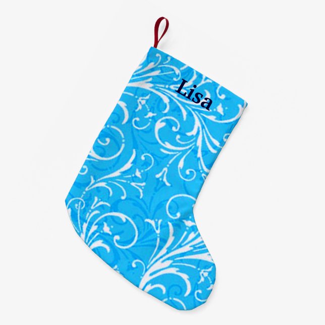 Personalised Blue Ornamental Christmas Stocking (Front (Hanging))