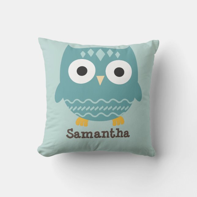 Personalised Blue Owl Pillow (Front)