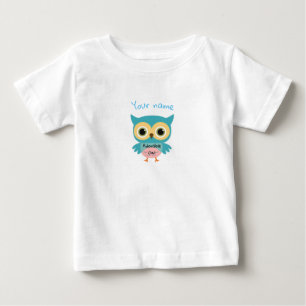 Personalised blue owl white baby T-Shirt