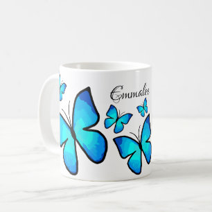Personalised Blue Painted Butterflies Coffee Mug