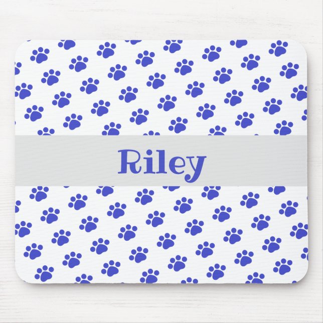 Personalised Blue Paw Print Pattern Mouse Mat (Front)