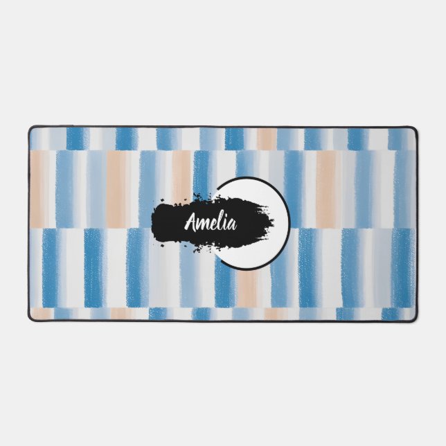 Personalised Blue Peach Watercolor Desk Mat  (Front)