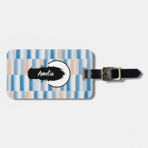 Personalised Blue Peach Watercolor Striped Luggage Tag