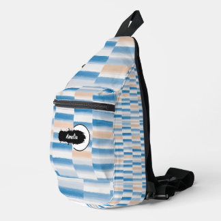 Personalised Blue Peach Watercolor Striped Sling Bag