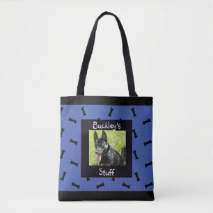 Personalised Blue Pet Photo Dog Bone Tote Bag
