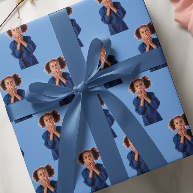 Personalised Blue Photo Collage Kids Birthday Wrapping Paper (Creator Uploaded)