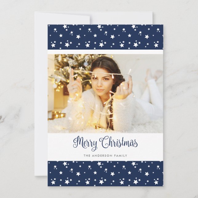 Personalised Blue Photo Merry Christmas Cards (Front)
