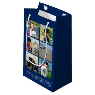 Personalised Blue Photo Mosaic Picture Collage Small Gift Bag