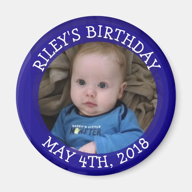 Personalised Blue Photo Reminder Magnet (Front)
