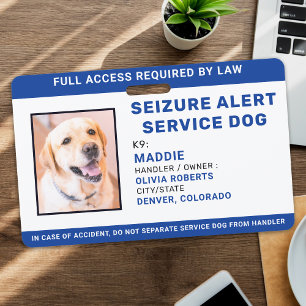 Personalised Blue Photo Seizure Alert Service Dog ID Badge