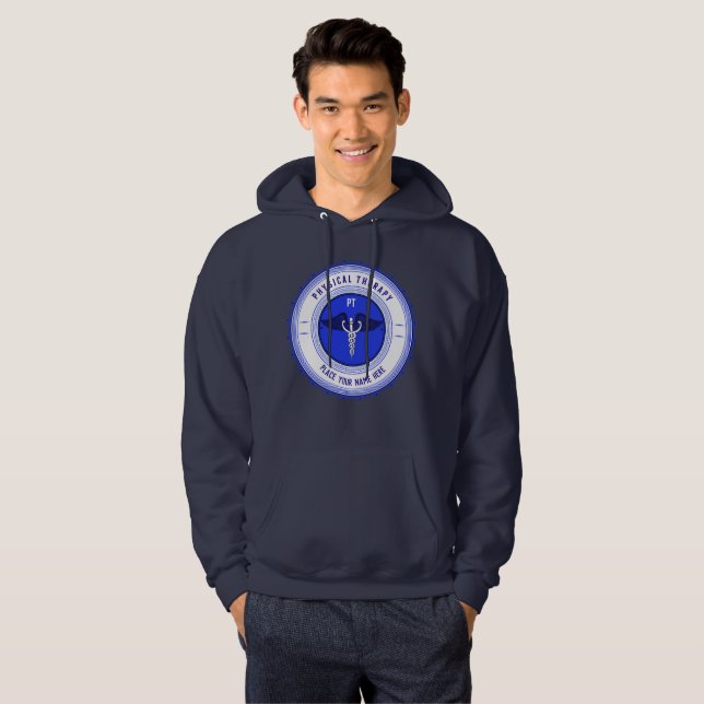 Personalised Blue Physical Therapy Caduceus Hoodie (Front Full)
