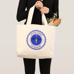 Personalised Blue Physical Therapy Caduceus Large Tote Bag