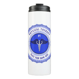 Personalised Blue Physical Therapy Caduceus Thermal Tumbler