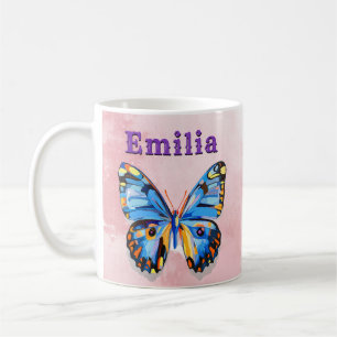 Personalised Blue Pink Butterfly Custom Preppy Coffee Mug