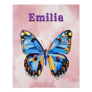 Personalised Blue Pink Butterfly Custom Preppy Poster