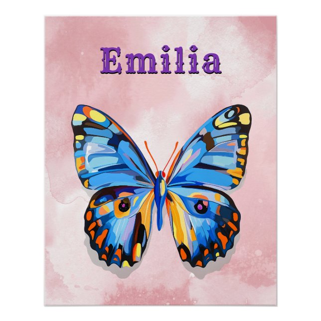 Personalised Blue Pink Butterfly Custom Preppy Poster (Front)