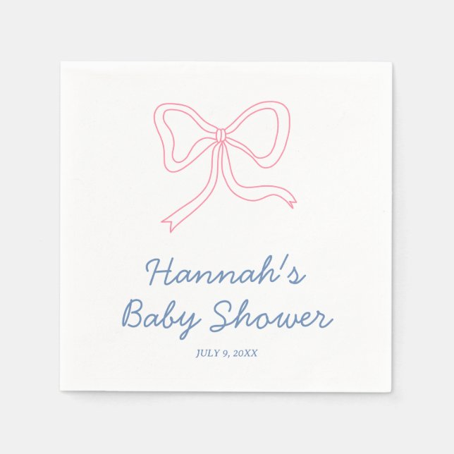 Personalised Blue & Pink Coquette Bow Baby Shower Napkin (Front)