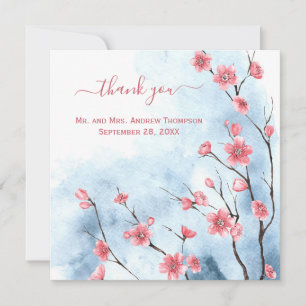 Personalised Blue Pink Floral Wedding Thank you Card