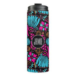 Personalised Blue Pink Purple Floral Pattern Thermal Tumbler