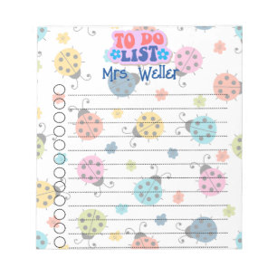 Personalised Blue, Pink, Purple Ladybug To-do List Notepad