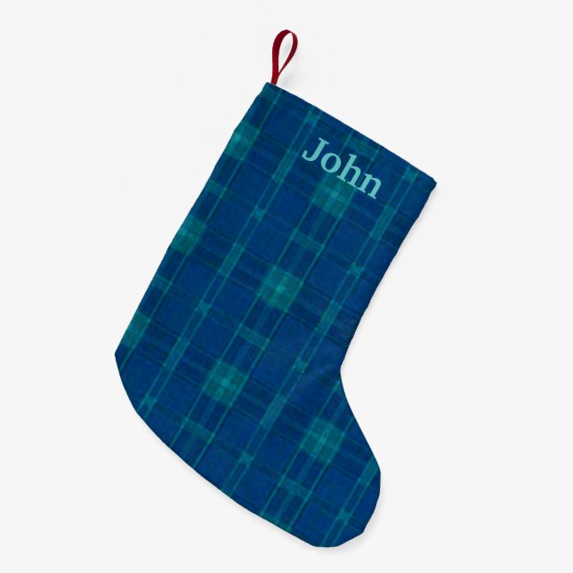 Personalised Blue Plaid Christmas Stocking (Front (Hanging))