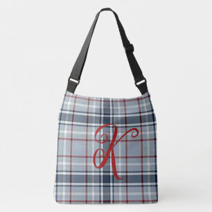 Personalised Blue Plaid Crossbody Tote Bag