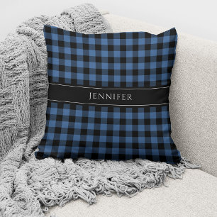 Personalised Blue Plaid Gingham Pattern Cushion