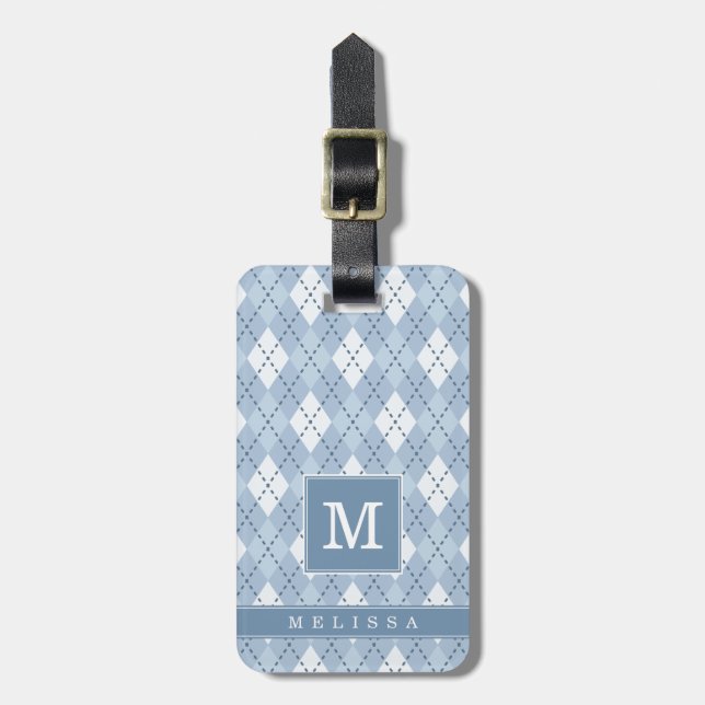 Personalised Blue Plaid Luggage Tag (Front Vertical)