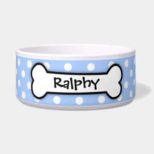Personalised Blue Polka Dot Dog Bowl