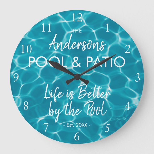 Personalised Blue Pool Water Welcome to our Pool Large Clock (Front)