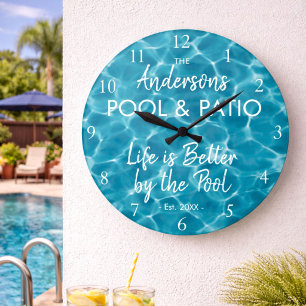 Personalised Blue Pool Water Welcome to our Pool Large Clock