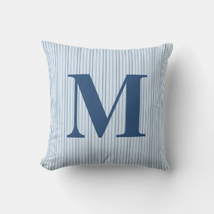 Personalised Blue Preppy Striped Monogram Initial Cushion
