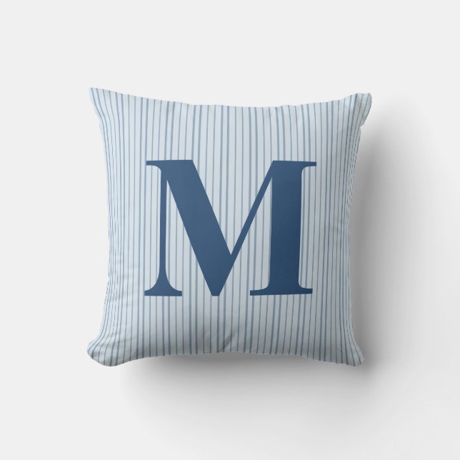 Personalised Blue Preppy Striped Monogram Initial Cushion (Front)