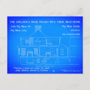 Personalised Blue Print Moving Notice, Trendy  Postcard