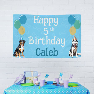 Personalised Blue Puppy Dog Birthday Paw-ty  Banner