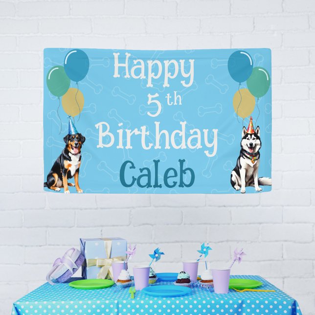 Personalised Blue Puppy Dog Birthday Paw-ty  Banner (Creator Uploaded)