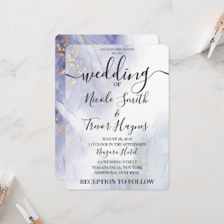 Personalised Blue Purple Alcohol Ink Wedding Invitation