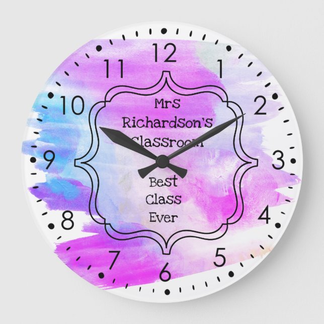 Personalised Blue Purple Classroom Teacher Large Clock (Front)