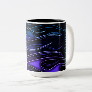 Personalised Blue & Purple Flames Two-Tone Coffee Mug