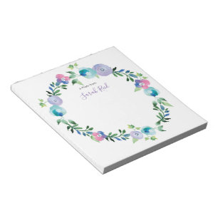 Personalised blue purple floral watercolor Notepad