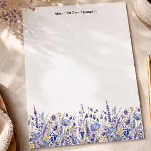 Personalised Blue Purple Wildflower Watercolor  Custom Letterhead