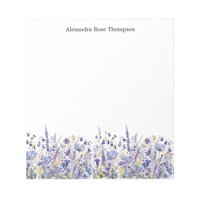 Personalised Blue Purple Wildflower Watercolor  Notepad (Front)