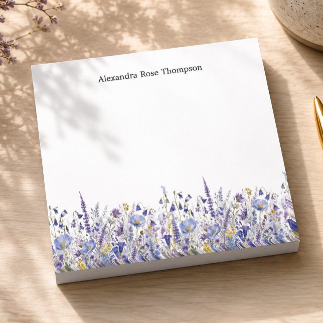 Personalised Blue Purple Wildflower Watercolor  Post-it Notes (Creator Uploaded)
