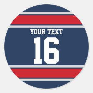 Personalised Blue Red and Silver Sport Stripes Classic Round Sticker
