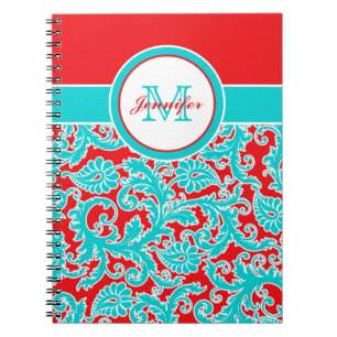 Personalised Blue Red White Damask Notebook