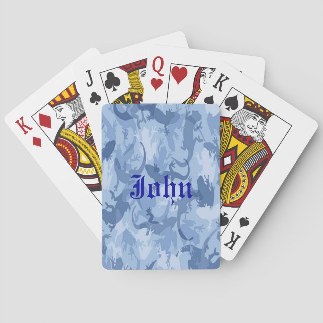 Personalised Blue Reptile Camouflage Playing Cards (Back)