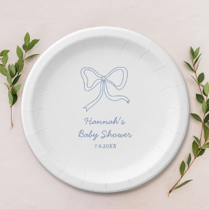 Personalised Blue Ribbon Baby Shower Paper Plates