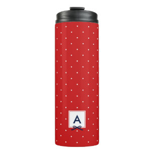 Personalised Blue Ribbon Red Polka Dot Monogram Thermal Tumbler