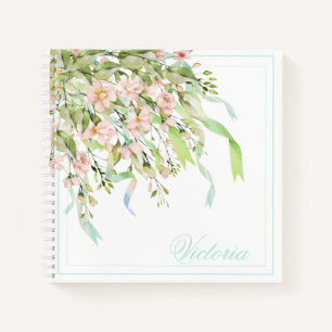 Personalised Blue Ribbons Greenery Elegant Name No Notebook