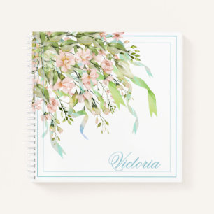 Personalised Blue Ribbons Greenery Elegant Name Notebook